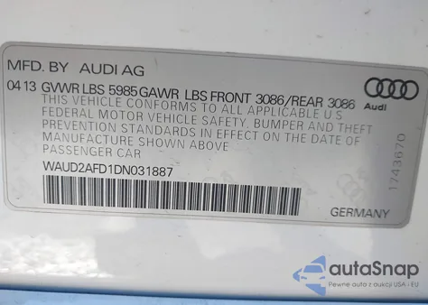 2013 Audi S8 4.0T из США, поврежденный, VIN WAUD2AFD1DN031887